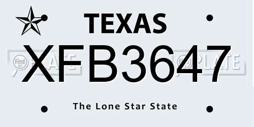 XFB3647 Texas License Plate