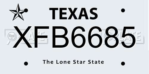 XFB6685 Texas License Plate