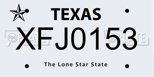 XFJ0153 Texas License Plate
