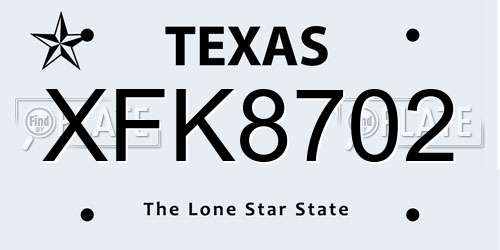 XFK8702 Texas License Plate