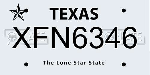 XFN6346 Texas License Plate