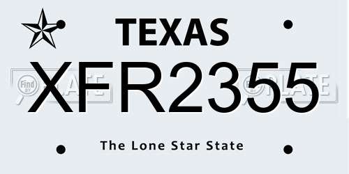 XFR2355 Texas License Plate