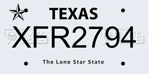 XFR2794 Texas License Plate