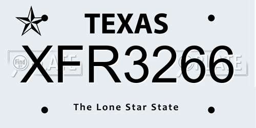 XFR3266 Texas License Plate