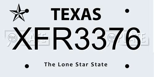 XFR3376 Texas License Plate