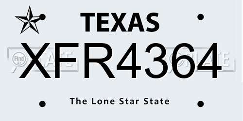 XFR4364 Texas License Plate