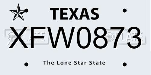 XFW0873 Texas License Plate