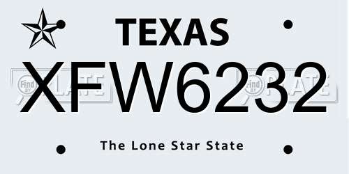 XFW6232 Texas License Plate