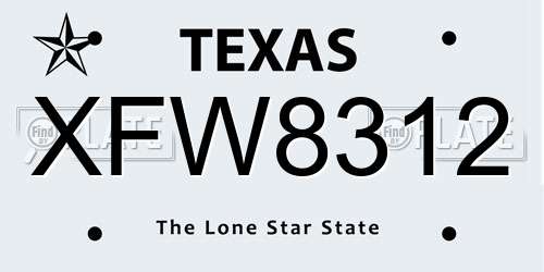 XFW8312 Texas License Plate