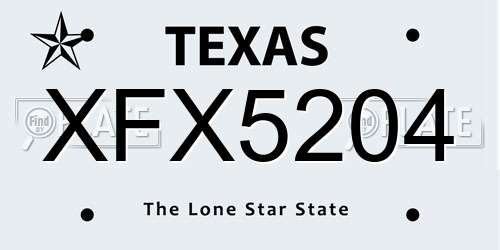 XFX5204 Texas License Plate