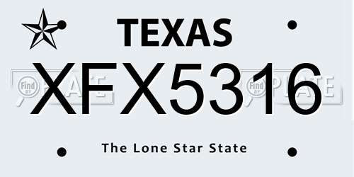 XFX5316 Texas License Plate