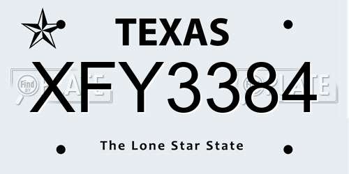 XFY3384 Texas License Plate