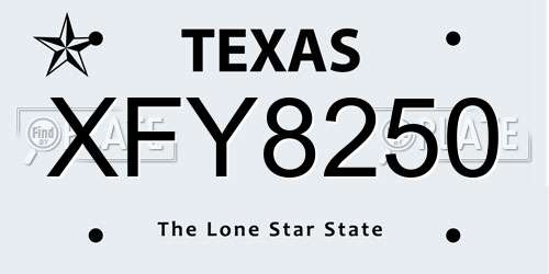XFY8250 Texas License Plate