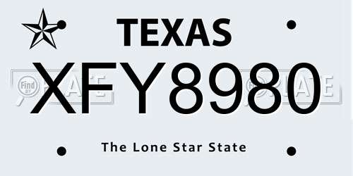 XFY8980 Texas License Plate