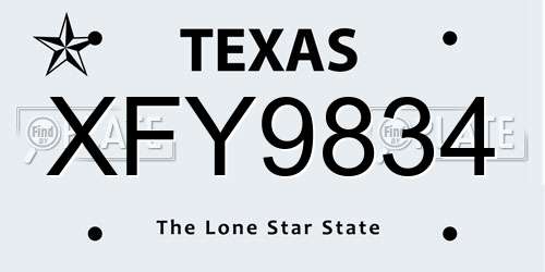 XFY9834 Texas License Plate