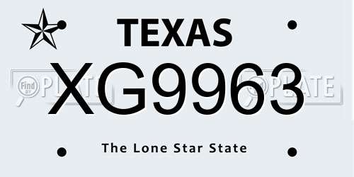 XG9963 Texas License Plate