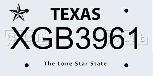 XGB3961 Texas License Plate