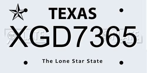 XGD7365 Texas License Plate