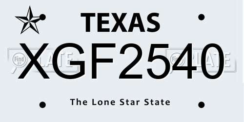 XGF2540 Texas License Plate