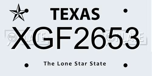 XGF2653 Texas License Plate