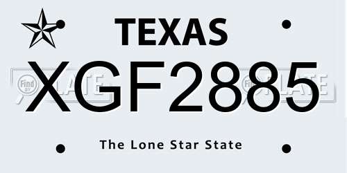 XGF2885 Texas License Plate