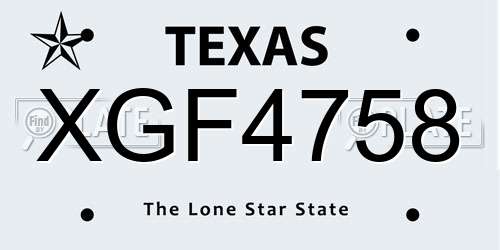 XGF4758 Texas License Plate