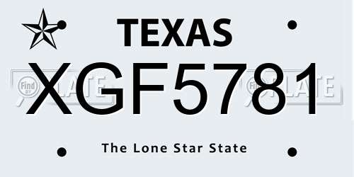 XGF5781 Texas License Plate