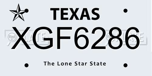 XGF6286 Texas License Plate