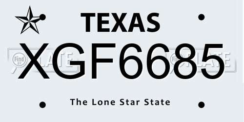 XGF6685 Texas License Plate