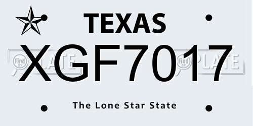 XGF7017 Texas License Plate