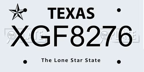 XGF8276 Texas License Plate