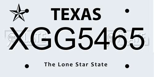 XGG5465 Texas License Plate