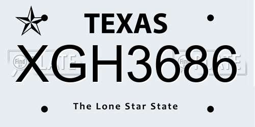 XGH3686 Texas License Plate