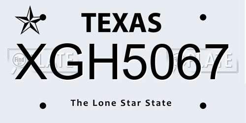 XGH5067 Texas License Plate
