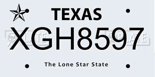 XGH8597 Texas License Plate