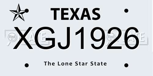 XGJ1926 Texas License Plate