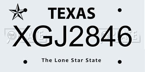 XGJ2846 Texas License Plate