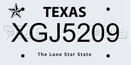 XGJ5209 Texas License Plate