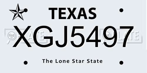 XGJ5497 Texas License Plate