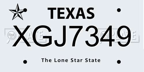 XGJ7349 Texas License Plate
