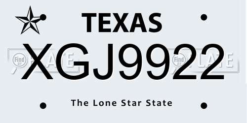 XGJ9922 Texas License Plate