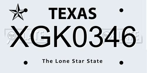 XGK0346 Texas License Plate