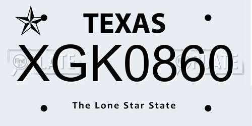 XGK0860 Texas License Plate