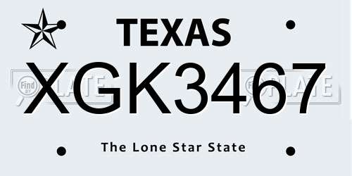 XGK3467 Texas License Plate