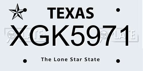 XGK5971 Texas License Plate