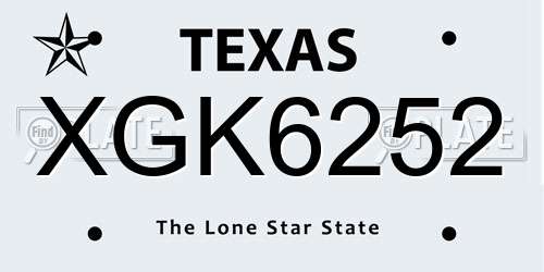 XGK6252 Texas License Plate