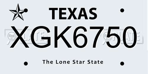 XGK6750 Texas License Plate