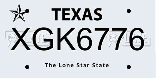 XGK6776 Texas License Plate