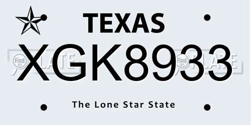 XGK8933 Texas License Plate