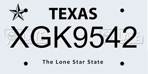XGK9542 Texas License Plate